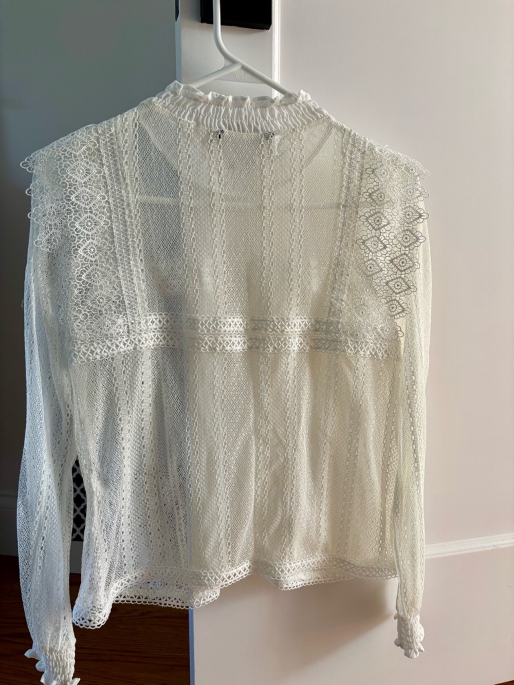 Sheer Lace Ruffle High-Neck Top - Cream